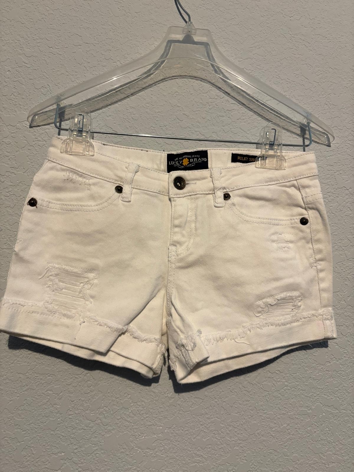 Lucky Brand White Distressed Cuffed Denim Shorts